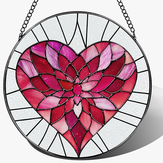 Stained Glass Window Hanging - 8 Inch Valentine Sun Catcher, Suncatcher Window Decor | Anniversary, Birthday, Christmas, Mother's Day, Valentine’s Day Gifts for Couple, Lover, Mom, Wife, Girlfriend