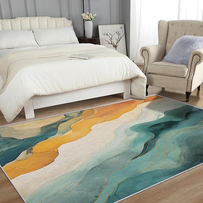Swirl Rug 8x10 - Abstract Carpet, 6x9 Rug, Modern Rug & Home Decor, Contemporary Area Rug & Room Decor, Washable Non Slip Anti Skid Rugs