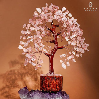 Rose Quartz Crystal Tree of Life for Women Office Decor, Good Luck, Money, Meditation, Positivity, Handmade Healing Crystal Stones Bonsai Tree Spiritual Birthday Gifts for Women