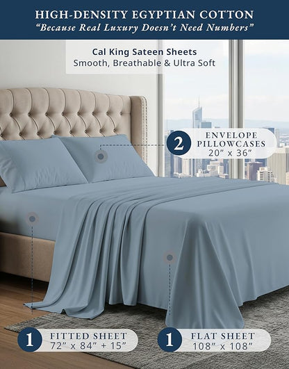 LANE LINEN Ultra Soft California King Sheets Set,100% Egyptian Cotton Mercerized Fully Elasticized with French Seam on Fitted Hotel Like Thick Luxury Cal King Bed Sheets- French Blue