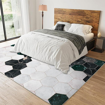 Pink White Black Geometric Honeycomb Area Rug, Abstract Light Luxury Golden Irregular Lines Print Rugs, Machine Washable Breathable Durable Carpet for Front Entrance Floor Decor,6 x 8ft
