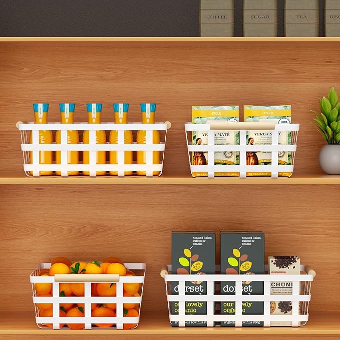 Wire Metal Baskets Farmhouse Baskets Storage Organizer Farmhouse fruit Bin Metal Wire Food Storage Basket Organizer for Kitchen Cabinets, Pantry