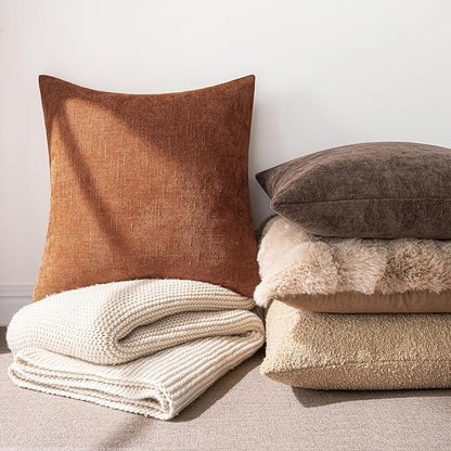 MIULEE Pack of 2 Decorative Throw Pillow Covers Soft Chenille Throw Pillows Solid Textured Cushion Covers for Couch Sofa Bedroom Living Room 18x18 Inch, Dark Rust