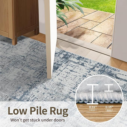 5x7 Area Rugs for Bedroom Living Room,Non-Slip Washable Rug, Modern Abstract Blue Grey Rugs for Dining Room, Foldable Thin Indoor Carpet Stain Resistant(Blue Grey)