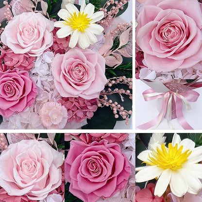 HUACHIPLUS Preserved Rose Bouquets: Fresh Flowers Bouquet- Romantic Gifts for Mom Wife Girlfriend Women-Flowers for Delivery Prime on Christmas Valentines Day Anniversary Mothers Day Birthday (Pink1)