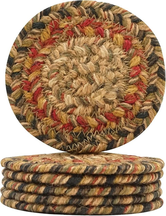 Homespice Kingston Jute Braided Coasters 4", Warm Country Decor, Set of 6, Multicolor - Durable, Absorbs Moisture, Easy to Clean and Protects Furniture