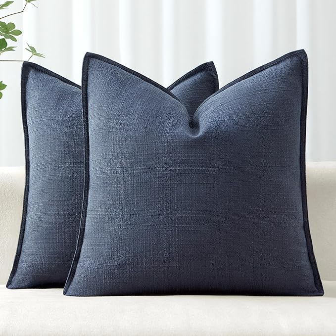 MIULEE Pack of 2 Thick Textured Couch Throw Pillow Covers, Navy Blue Decorative Pillow Covers 18x18, Neutral Linen Cushion Cases for Sofa Bed Living Room Modern Farmhouse Home Decor, No Filling