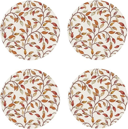 Fall Leaves Coaster Set of 4 Autumn Cup Coasters for Drinks Thanksgiving Harvest Waterproof Wipeable PVC Round Coasters Mat for Coffee Beer Wine Outdoor Patio Table Bar Desk Seasonal Desk Decor