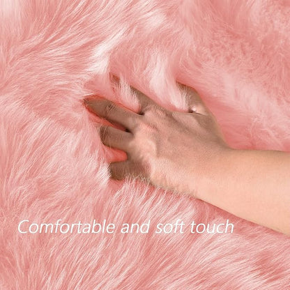 Latepis 5x7 Pink Fluffy Rug for Living Room Faux Sheepskin Fur Rugs Washable Area Rug Bedroom Shaggy Rugs for Sofa Floor for Grils Dorm Room Décor Pink Room Accessories