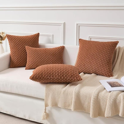 Kevin Textile Decorative Pillow Covers Set of 2 Striped Plush Corduroy Pillows Pillowcases Boho Home Decor Cushion Covers for Couch Sofa Bed Living Room 16x16 Inch, Burnt Orange