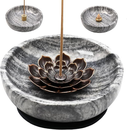 Natural Marble Incense Burner, Stick and Reflux Incense Holder, Handmade Stick Incense Burner, Ideal for Incense Smoking, Incense Burning and Decoration (Extra Large 5.91inGrey)