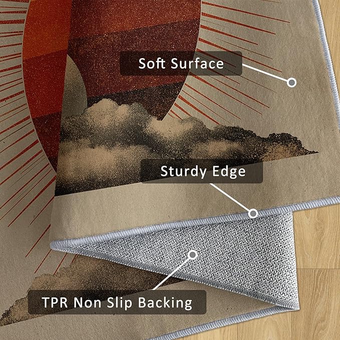 Bohemian Rug, Large 8x10 Area Rugs Country Ethnic Europe Sun Pattern for Living Room, Bedroom, Bohemian Home Decor Accessories Indoor Carpet, Non Slip & Machine Washable