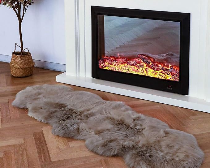 WaySoft New Zealand Sheepskin Area Rug – Genuine Fluffy Wool, Multiple Sizes, Bedroom or Living Room Decor(2ft x 6ft,Grey Beige)