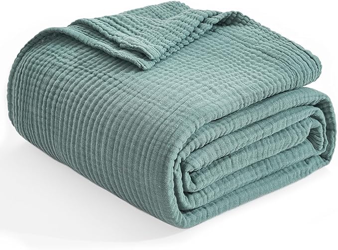 EMME Cotton Muslin King Blanket Big Oversized Bed Layering Bedspread Coverlet Breathable Gauze Soft Lightweight Blankets (Teal, 120"x94")