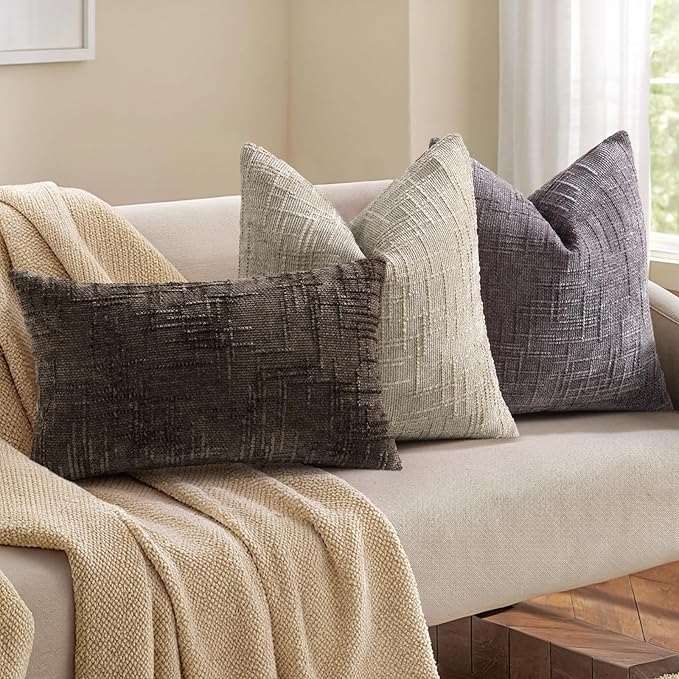 decorUhome Spring Dark Brown Chenille Throw Pillow Covers 12x20 Set of 2 Textured Slubby Couch Pillow Covers Farmhouse Accent Modern Neutral Decorative Pillow Cases for Bed Sofa Living Room