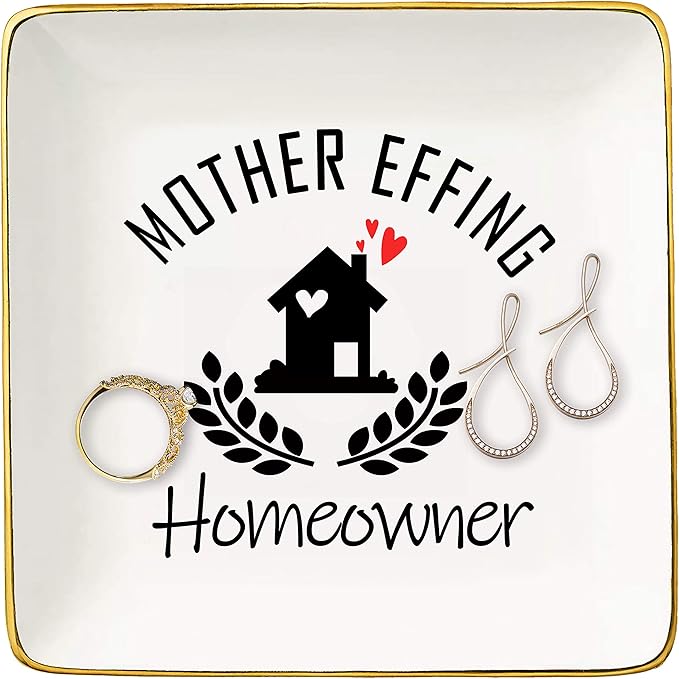 Mother Effing Homeowner Gift– Housewarming Gifts for Women-Unique First Time House Owner Present Ideas - New Home Owner Present–Ceramic Jewelry Holder Ring Dish Trinket Tray