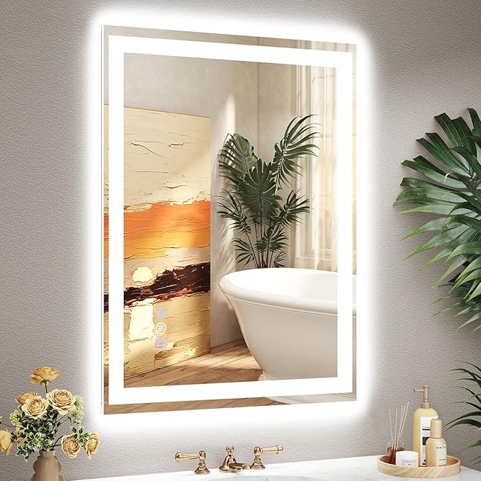 28"x 36" LED Mirror for Bathroom, Front and Backlit Controlled Separately LED Vanity Mirror with Lights, Wall-Mounted LED Smart Mirror, 3 Colors, Stepless Dimmable, Anti Fog, Memory (ETL)