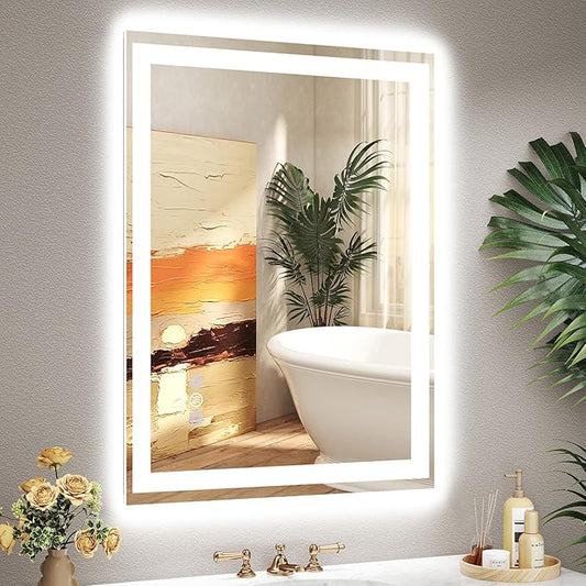 28"x 36" LED Mirror for Bathroom, Front and Backlit Controlled Separately LED Vanity Mirror with Lights, Wall-Mounted LED Smart Mirror, 3 Colors, Stepless Dimmable, Anti Fog, Memory (ETL)