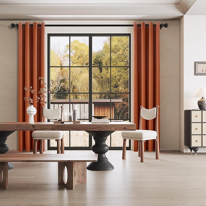 DUALIFE Rust Blackout Curtains Set of 2 Panels 63 Inch Length Solid Energy Efficient Room Darkening Curtains for Living Room Bedroom Thermal Insulated Grommet Top 52x63 Inches Long