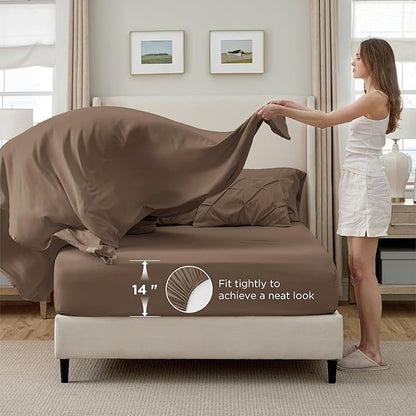 Bedsure King Size Comforter Set Brown - Bed in a Bag Bedding Set 7 Pieces, GentleSoft™ Pintuck Bed Set Gift for Family, Pinch Pleat Brown Comforter with Sheets, Pillowcases & Shams