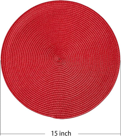 AHHFSMEI Round Braided Placemats 15 Inch Round Table Mats for Dining Tables Natural Woven Heat Resistant Place mats Set of 8 (red,8)