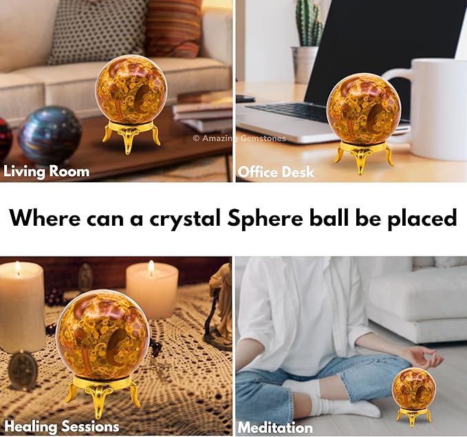Amazing Gemstone Fruit Jasper Crystal Ball with Stand - 1.5 Inches Crystal Sphere Meditation Balls for Witchcraft and Decorative Balls