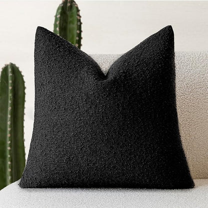 Foindtower Decorative Textured Boucle Throw Pillow Covers Accent Solid Pillow Cases Neutral Soft Cozy Couch Cushion Case for Chair Sofa Bedroom Living Room Home Decor 24 x 24 Inch,Black