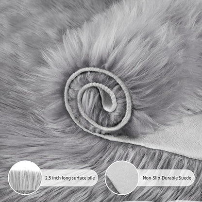 Ciicool Round Fur Fluffy Area Rug for Bedroom, Grey Faux Fur Rugs Furry Circle for Kids Room, Cute Furry Nursery Carpet, Plush Shag Circular Rugs Floor Carpets 3x3 Ft