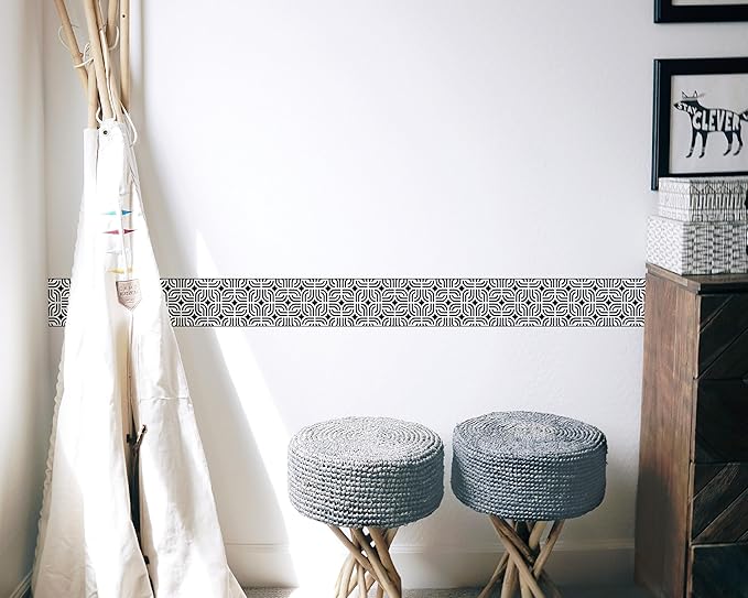 FLFK Mirror Frame Border - Black and White Peel and Stick Wall Borders Wallpaper Decal Trim Tape Geometric Pattern 5" x 240"