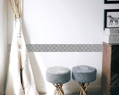 FLFK Mirror Frame Border - Black and White Peel and Stick Wall Borders Wallpaper Decal Trim Tape Geometric Pattern 5" x 240"