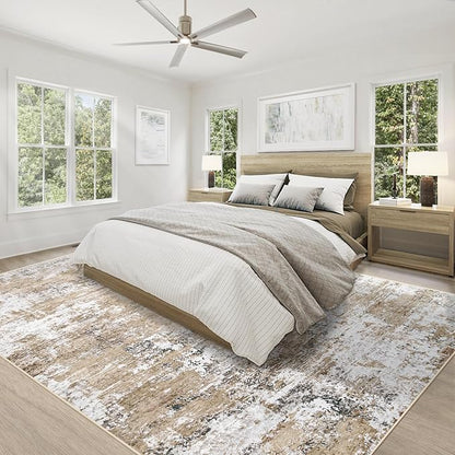 8x10 Area Rugs for Living Room, Washable Modern Abstract Large Area Rug Neutral Soft Non Slip Kids Rug Stain Resistant Indoor Carpet for Bedroom Dining Room Playroom Home Office(Beige, 8'x10')