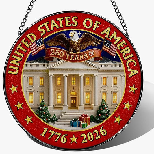 250 Years of America Stained Glass Suncatcher, Stained Glass Window Hanging & Decor, 1776-2026 US 250th Anniversary Ornament, Patriotic Ornament, American Independence Day Gift, July 4 Decor
