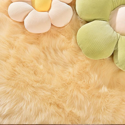 Latepis Yellow Fur Rugs Small 2x3 Area Faux Sheepskin Rug Throw for Sofa Cushion Chair Fluffy Rug Carpet for Bedroom Dorm Room Home Décor Rectangle