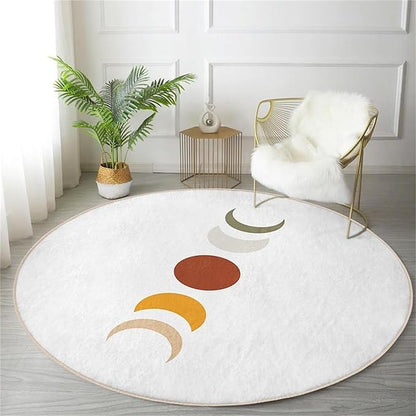 Round Area Rug, 6ft, White Round Rug, Living Room Moon Decorative Rug, Soft Non-Slip Washable Rug, Suitable for Living Room, Bedroom, Bedside Sofa and Children's Room