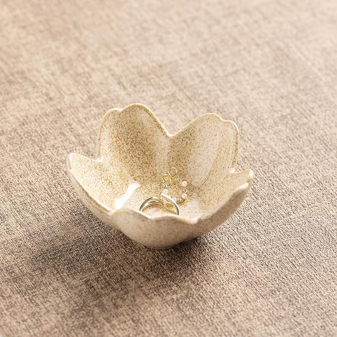 Floral Vanity Tray - Ceramic Jewelry Organizer Dish for Rings Necklaces Wedding Gift Idea(camel)