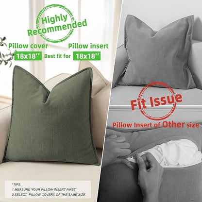 ZWJD Army Green Pillow Covers 18x18 Set of 2 Chenille Throw Pillow Covers with Elegant Design Soft and Luxurious Decorative Throw Pillows for Couch, Bed, and Home Decor
