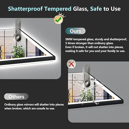 96"x36" Black Framed LED Bathroom Mirror with Lights, Backlit & Front Lit, Anti-Fog Lighted Vanity Mirrors for Bathroom Wall, Dimmable, 3 Colors, Memory, Shatter-Proof, Tempered Glass, CRI＞90