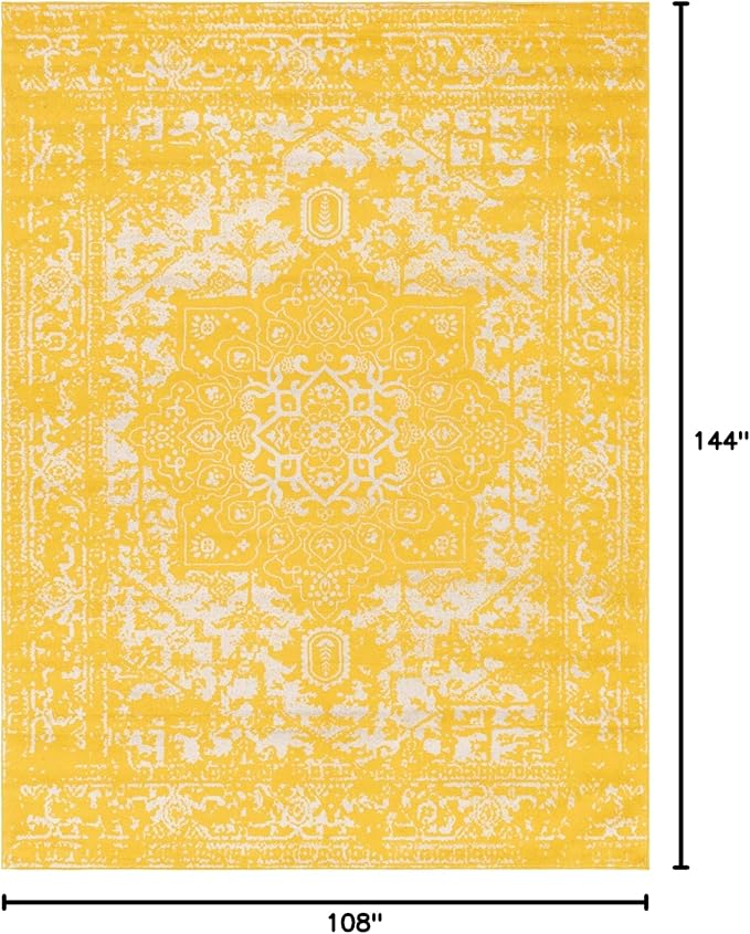 Rugs.com Arlington Collection Rug – 9' x 12' Yellow Medium-Pile Rug Perfect for Living Rooms, Large Dining Rooms, Open Floorplans