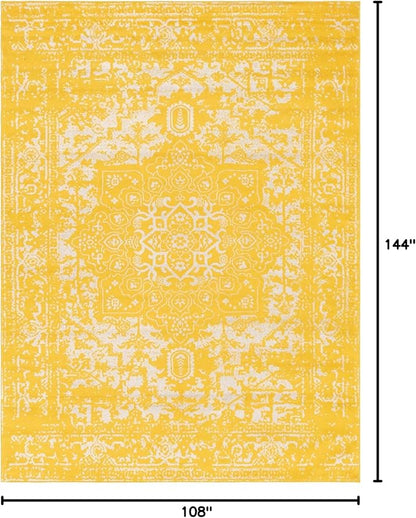 Rugs.com Arlington Collection Rug – 9' x 12' Yellow Medium-Pile Rug Perfect for Living Rooms, Large Dining Rooms, Open Floorplans
