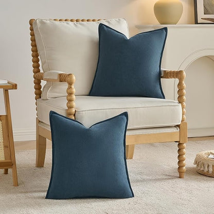 FUTEI Navy Blue Chenille Throw Pillow Covers 12x20 Inch Set of 2,Edges Double-Stitched Lumbar Pillow Cases,Modern Home Decor for Couch Living Room