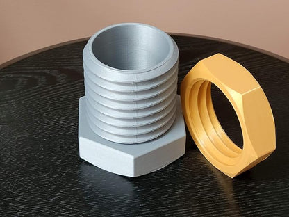 Znet3D Nut and Bolt Pencil/Pen Organizer/Holder - Screw-on Nut Design - Desk Organizer - Cup Holder (Black-Gold)
