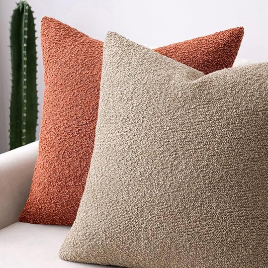 MIULEE 24x24 Inch Textured Boucle Throw Pillow Cover Burnt Orange Accent Solid Eruo Sham Pillow Case Decorative Soft Pack of 1 Couch Cushion Chair Sofa Bedroom Livingroom Home Decor