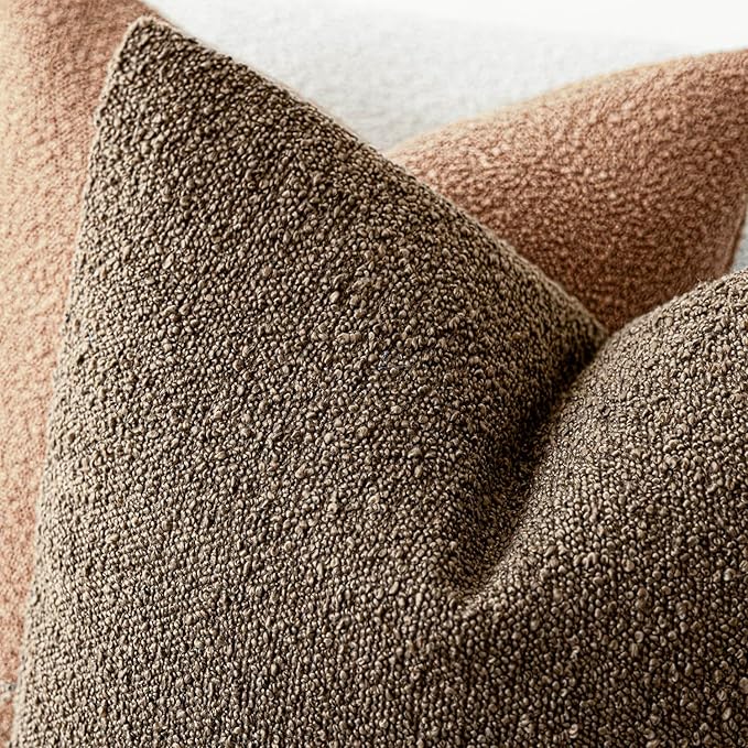 Foindtower Decorative Textured Boucle Throw Pillow Covers Accent Solid Pillow Cases Neutral Soft Cozy Couch Cushion Case for Chair Sofa Bedroom Living Room Home Decor 16x16 Inch,1PC,Light Brown