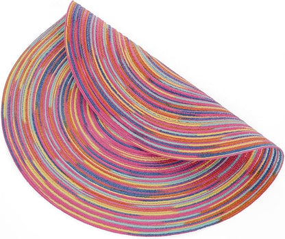 SHACOS 15 inch Round Placemats Set of 6 Variegated Multicolor Place Mats Cotton Polyester Braided Non Slip Washable Heat Resistant Table Mats for Home Wedding Dinner Party Table Decor, Rainbow Pink