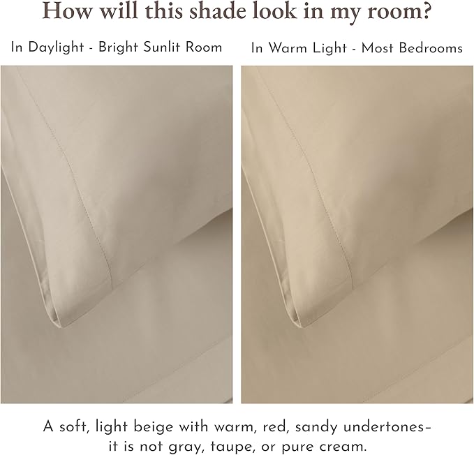 California Design Den 100% Cotton 2-Pack Twin Size Bed Sheets, Soft & Durable Twin Bed Sheets Set with Deep Pockets, Twin Sheet Set with Sateen Sheets - Beige (Warm Taupe)