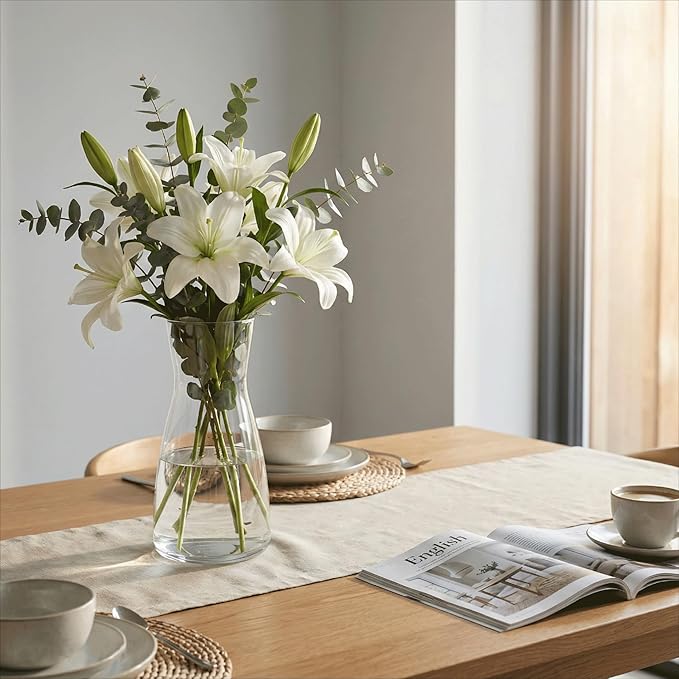 Modern Clear Glass Vase for Centerpiece Table Home Indoor Desk Decor, Decorative Flower Vases for Wedding Reception, Home Decor, Housewarming Gift (Iridescent)