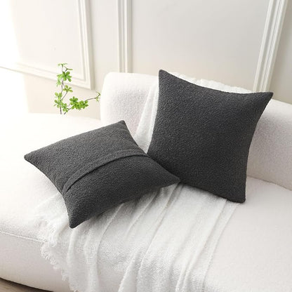 FUTEI Pack of 2 Dark Grey Decorative Throw Pillow Covers 12x20 Inch Soft Cozy Solid Boucle Textured Lumbar Pillow Cases,Modern Home Decor for Couch Bed Living Room