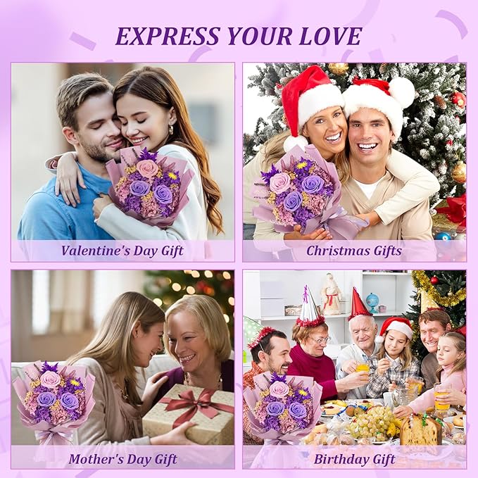 Flowers for Delivery Prime Preserved Flowers Bouquets That Last 3-5 Years Real Forever Flowers Rose Bouquet Mothers Day Gifts for Mom Anniversary Birthday Gift for Her Women Mom Grandma Wife Friends