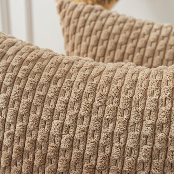 Kevin Textile Pack of 2 Corduroy Decorative Throw Pillow Covers 12x20 Inch Soft Boho Striped Pillow Covers Modern Farmhouse Home Decor for Autumn Sofa Living Room Couch Bed Tan