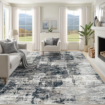 8x10 Area Rugs for Living Room, Washable Modern Abstract Large Area Rug Neutral Soft Non Slip Kids Rug Stain Resistant Indoor Carpet for Bedroom Nursery Dining Room Playroom Office(BlackGrey, 8'x10')